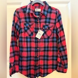 NWT Inso Collection Plaid Flannel Shirt, red & blue